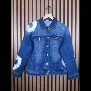 Chicos Jean Jacket 1 / S Womens Blue Cotton Stretch Acid Wash Denim Trucker